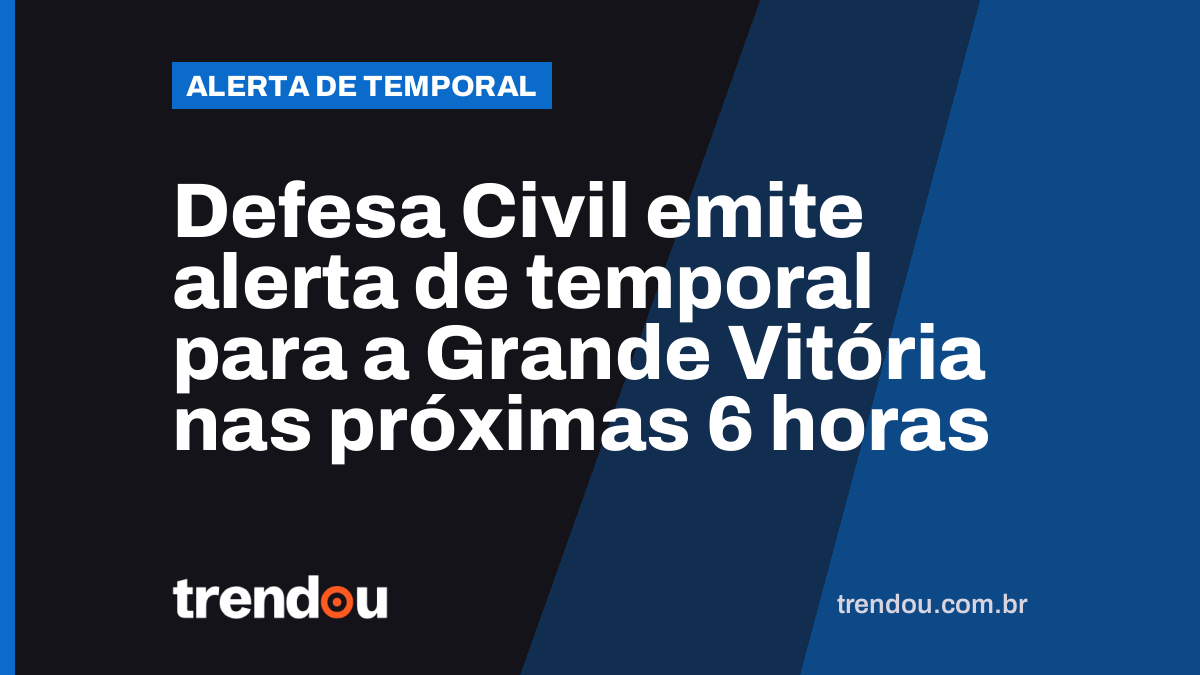 Defesa Civil emite alerta de temporal para a Grande Vitória nas próximas 6 horas