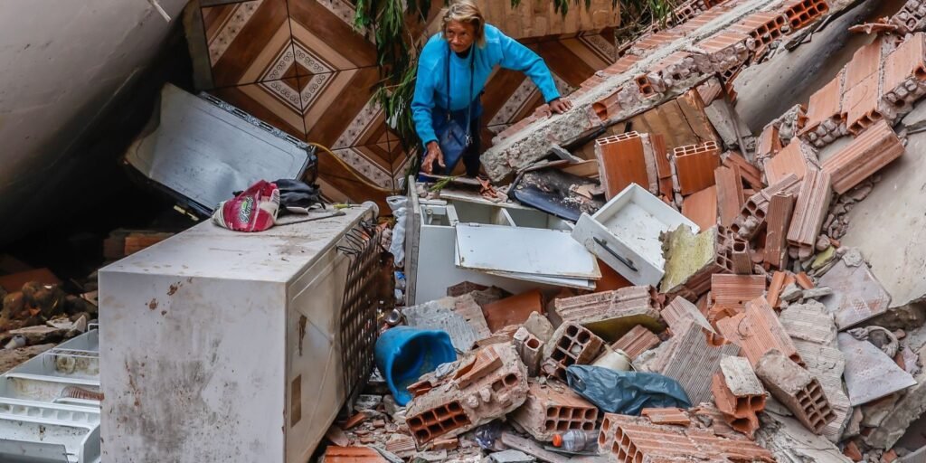 Bairro Três Moinhos, em Juiz de Fora (MG), um dos mais afetados por chuvas fortes, com deslizamentos e desmoronamentos