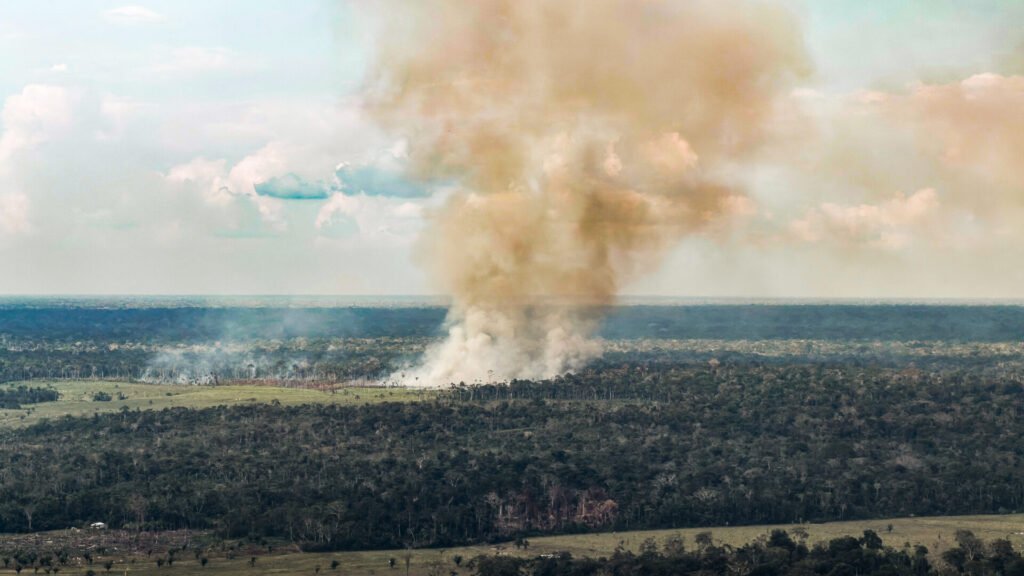 Fumaça de queimada sobre a floresta amazônica
