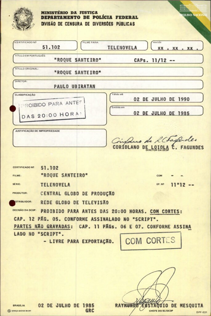 Imagem de arquivo sobre a censura a Roque Santeiro