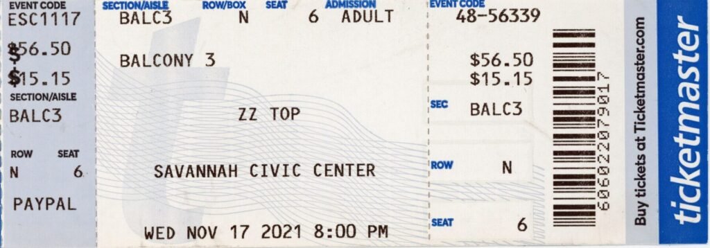 Ingresso em papel da Ticketmaster
