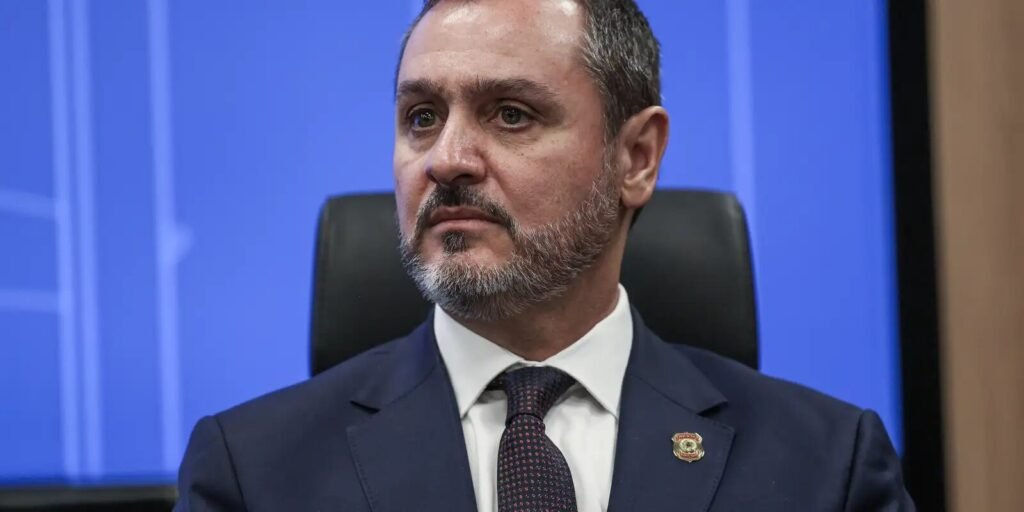 O diretor-geral da PF, Andrei Rodrigues, durante entrevista coletiva em Brasília