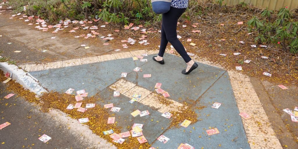 Santinhos espalhados pelo chão próximo a local de votação em Brasília