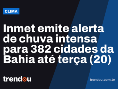 Inmet emite alerta de chuva intensa para 382 cidades da Bahia até terça (20)