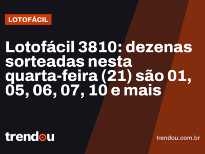 Lotofácil 3810: dezenas sorteadas nesta quarta-feira (21) são 01, 05, 06, 07, 10 e mais