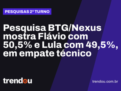 Pesquisa BTG/Nexus mostra Flávio com 50,5% e Lula com 49,5%, em empate técnico