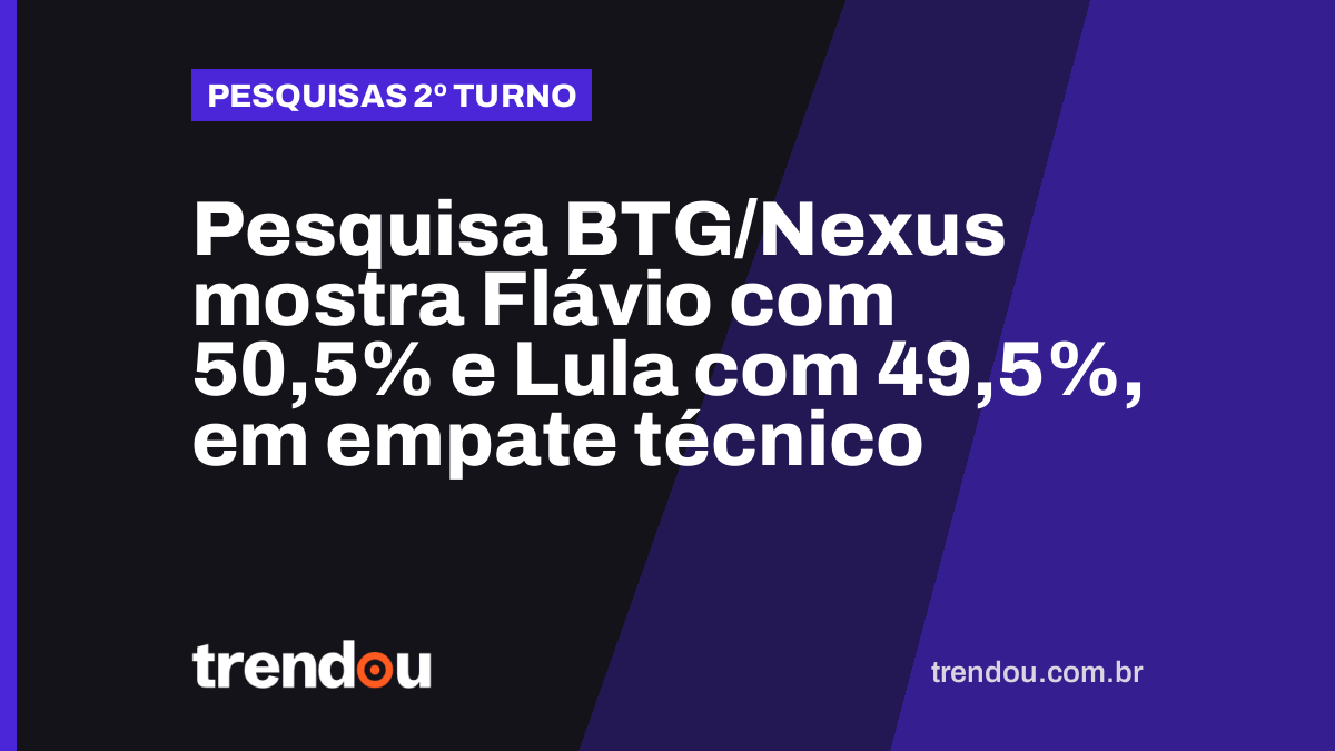 Pesquisa BTG/Nexus mostra Flávio com 50,5% e Lula com 49,5%, em empate técnico