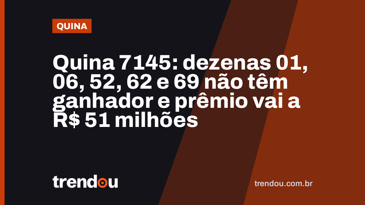 Quina 7145: dezenas 01, 06, 52, 62 e 69 não têm ganhador e prêmio vai a R$ 51 milhões