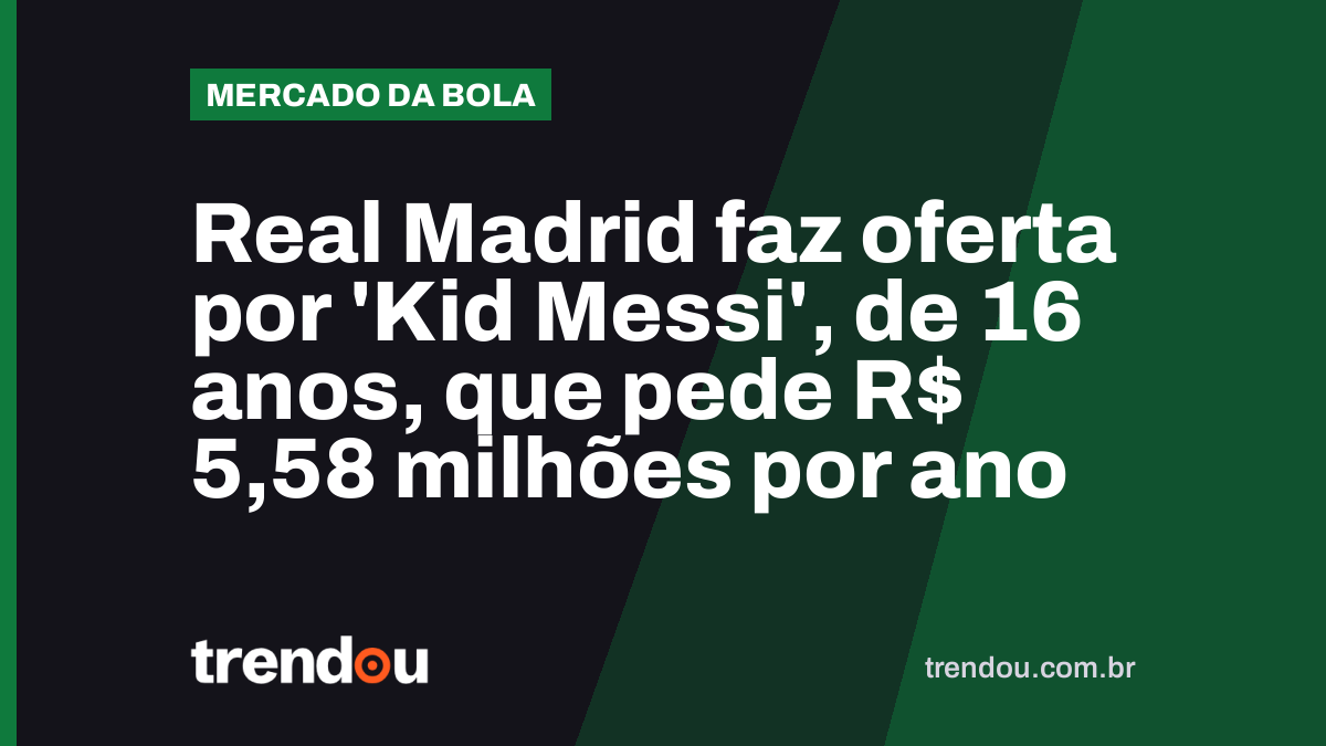 Real Madrid faz oferta por ‘Kid Messi’, de 16 anos, que pede R$ 5,58 milhões por ano