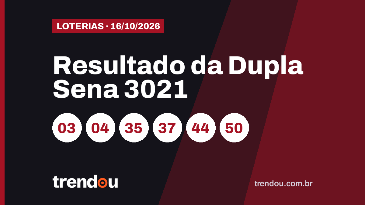 Resultado da Dupla Sena 3021 (16/10): acumulou e prêmio vai a R$ 8,5 milhões