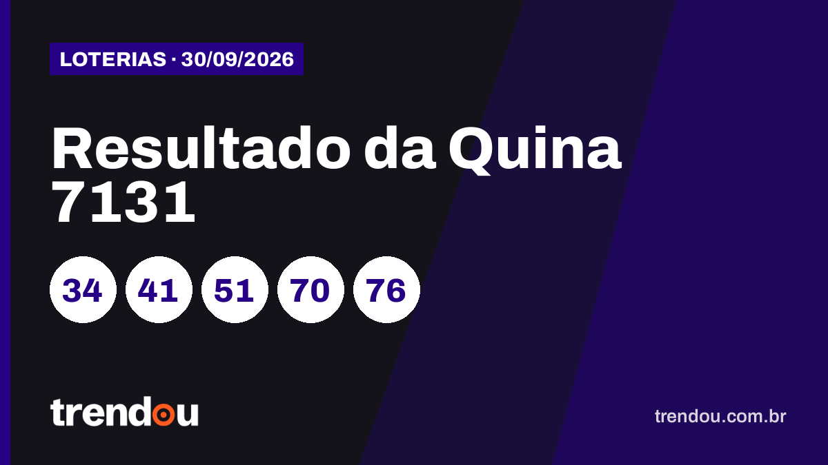Resultado da Quina 7131 (30/9): acumulou e prêmio vai a R$ 14,7 milhões