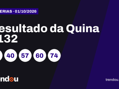 Resultado da Quina 7132 (1º/10): acumulou e prêmio vai a R$ 16 milhões