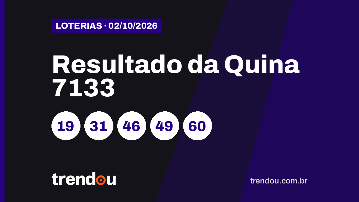 Resultado da Quina 7133 (2/10): acumulou e prêmio vai a R$ 17,5 milhões